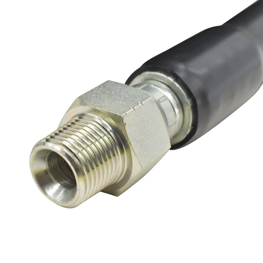 Pressure Washer Steel Braided Gray Rubber Hose – WP 4500 PSI - 3/8" x 100ft. - 3/8" MNPT Fixed & Swivel with Sleeve