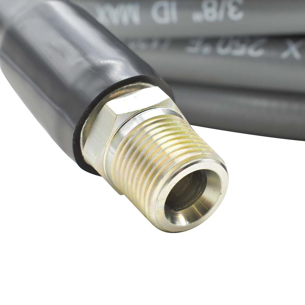 Pressure Washer Steel Braided Gray Rubber Hose – WP 4500 PSI - 3/8" x 100ft. - 3/8" MNPT Fixed & Swivel with Sleeve
