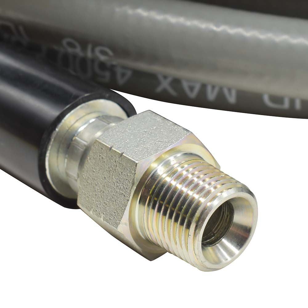 Pressure Washer Steel Braided Gray Rubber Hose – WP 4500 PSI - 3/8" x 50ft. - 3/8" MNPT Fixed & Swivel with Sleeve