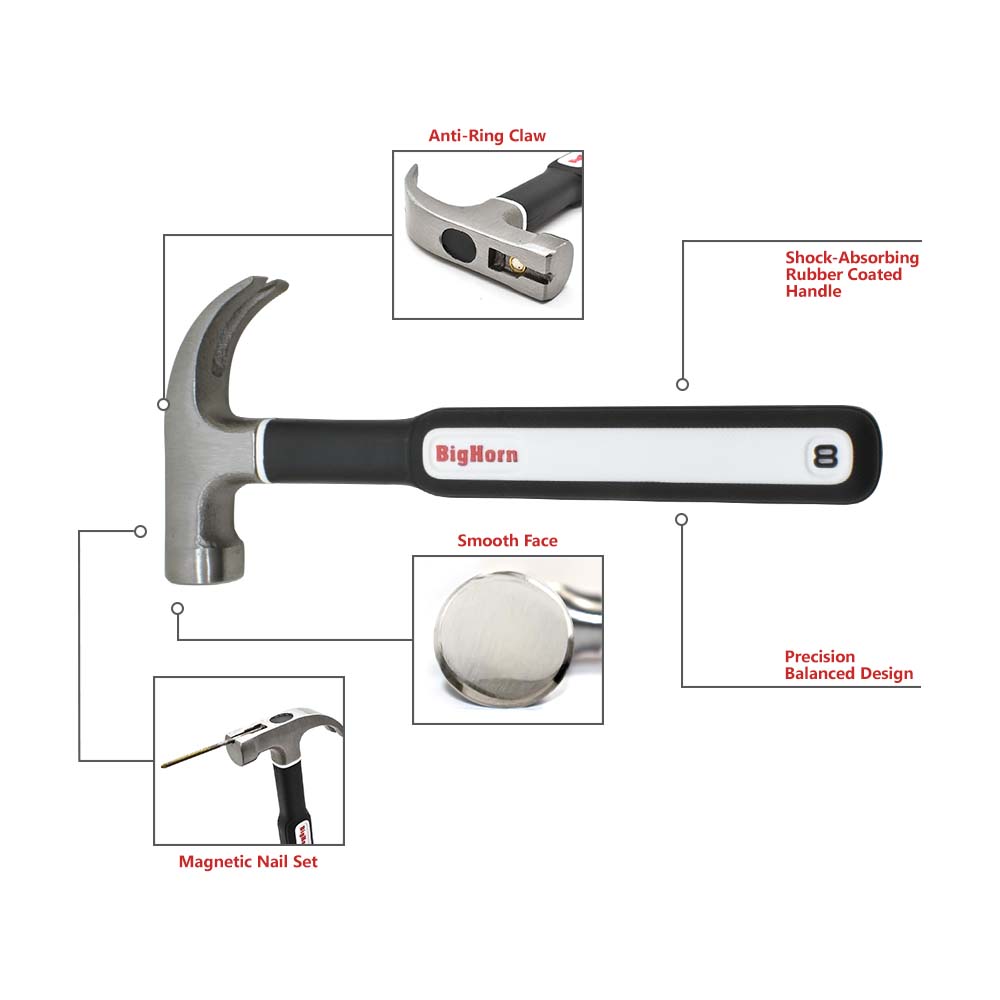 8-Oz Mini Claw Hammer with Rubber Coated Handle & Magnetic Nail Starter