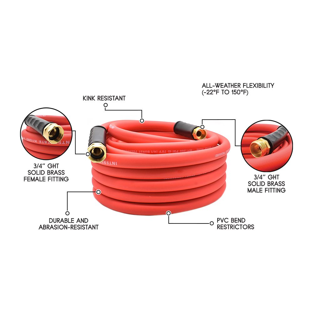 5/8" 50 ft Solid Red PVC Hose WP 200 PSI (3/4" GHT Male / GHT Female Fitting)