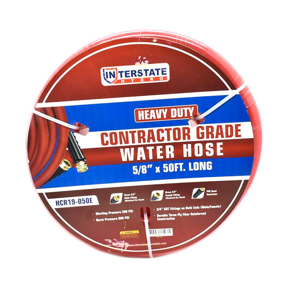 5/8" 50 ft Solid Red PVC Hose WP 200 PSI (3/4" GHT Male / GHT Female Fitting)