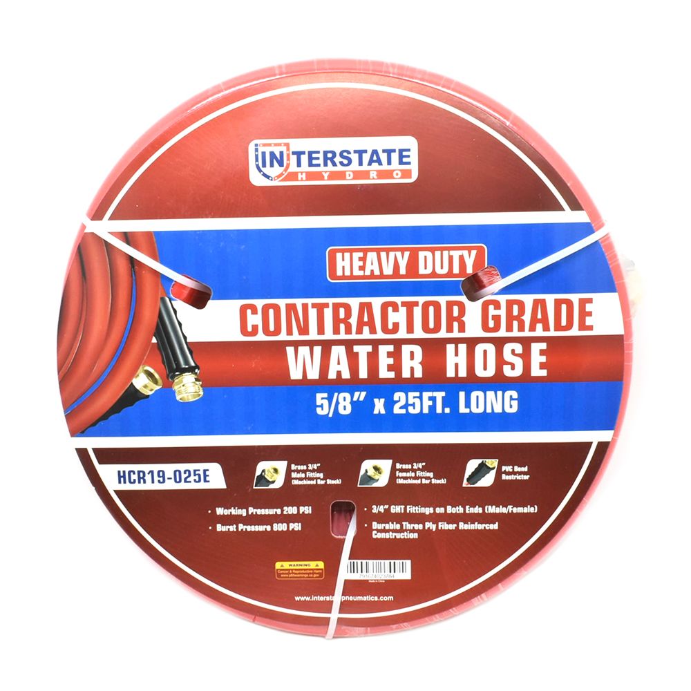 5/8" 25 ft Solid Red PVC Hose WP 200 PSI (3/4" GHT Male / GHT Female Fitting) 