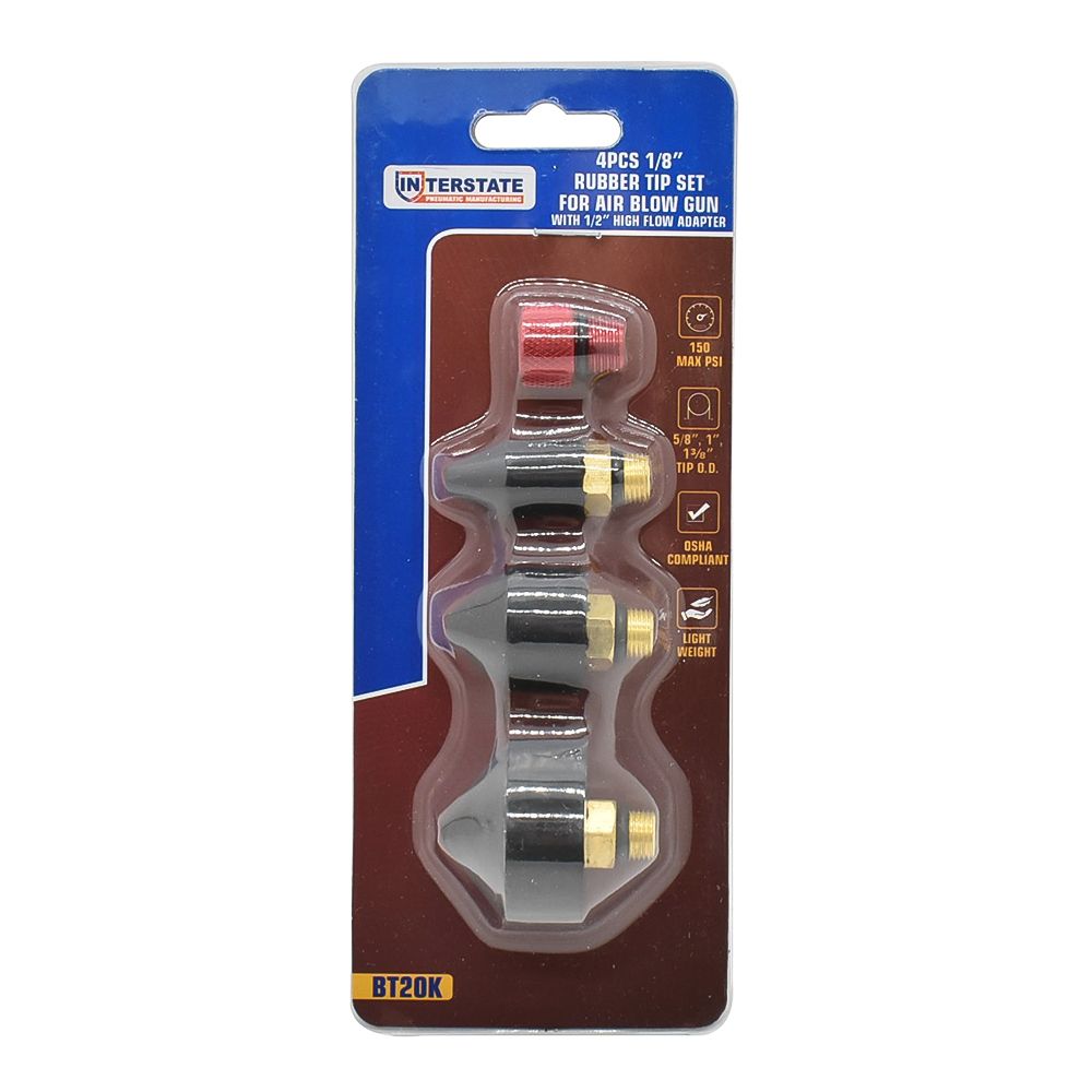 4-Piece Rubber Tip Air Nozzle Set with High-Flow Adapter