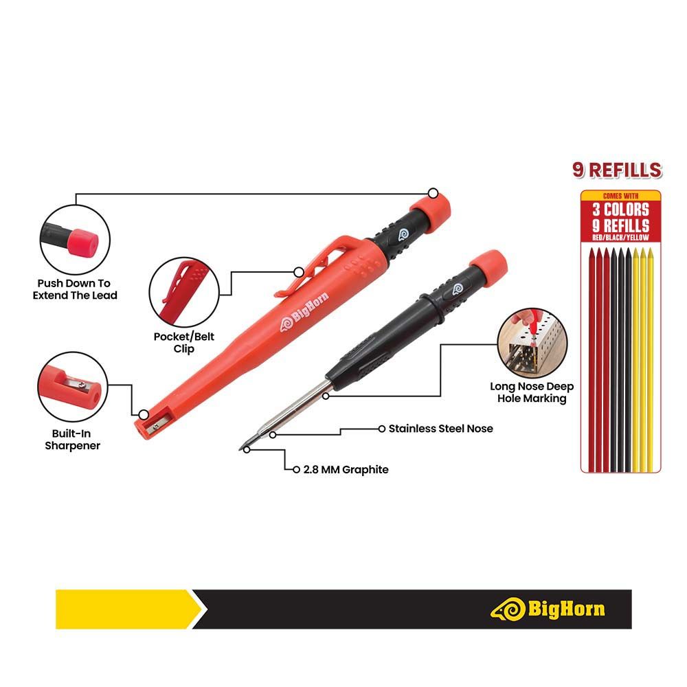 Carpenter Mechanical Pencil with 9 Pcs Pencil Lead Refill 