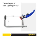 Quick-Lever Bar Clamp 4-1/2" Opening, 3" Throat Depth