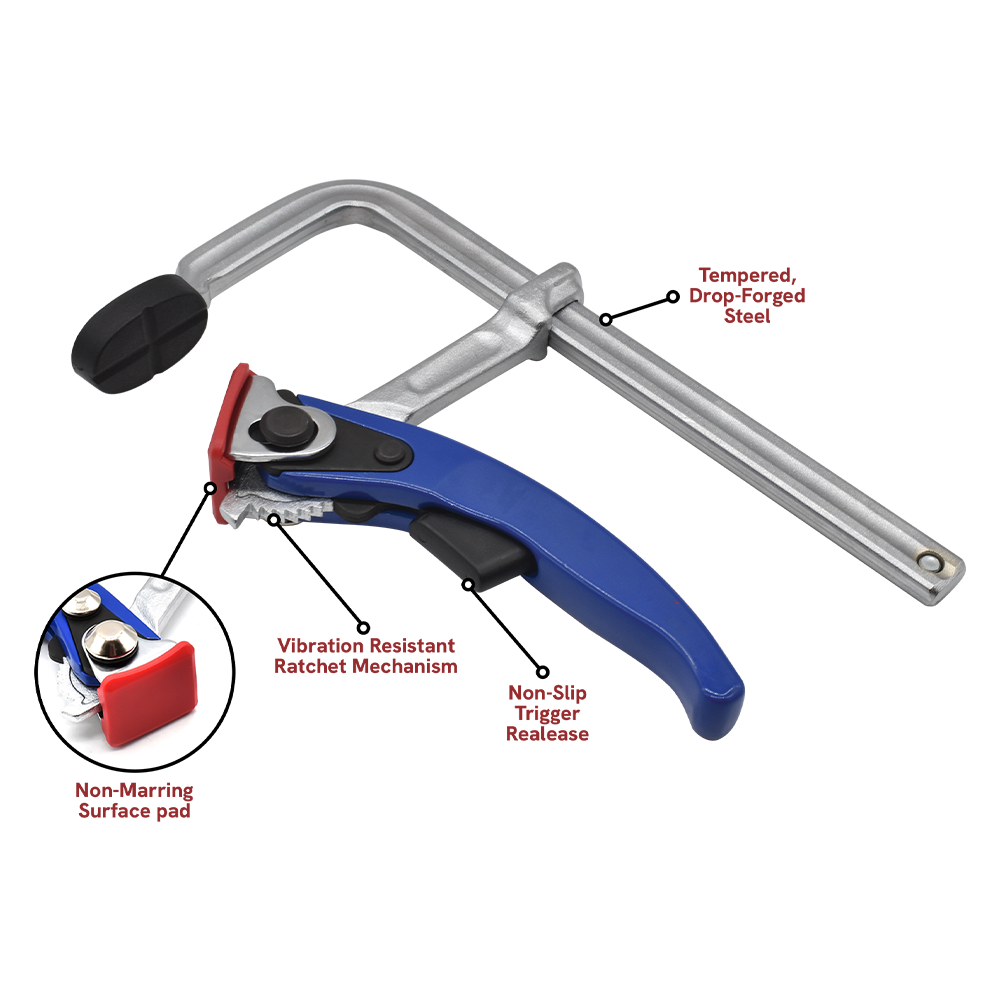 Quick-Lever Bar Clamp  6" Opening, 4" Throat Depth