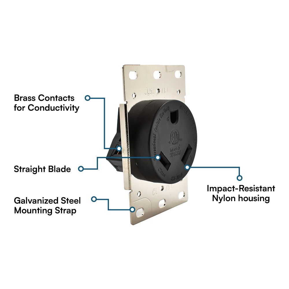 30A 125V NEMA TT-30R RV Flush Mount Power Outlet / Receptacle