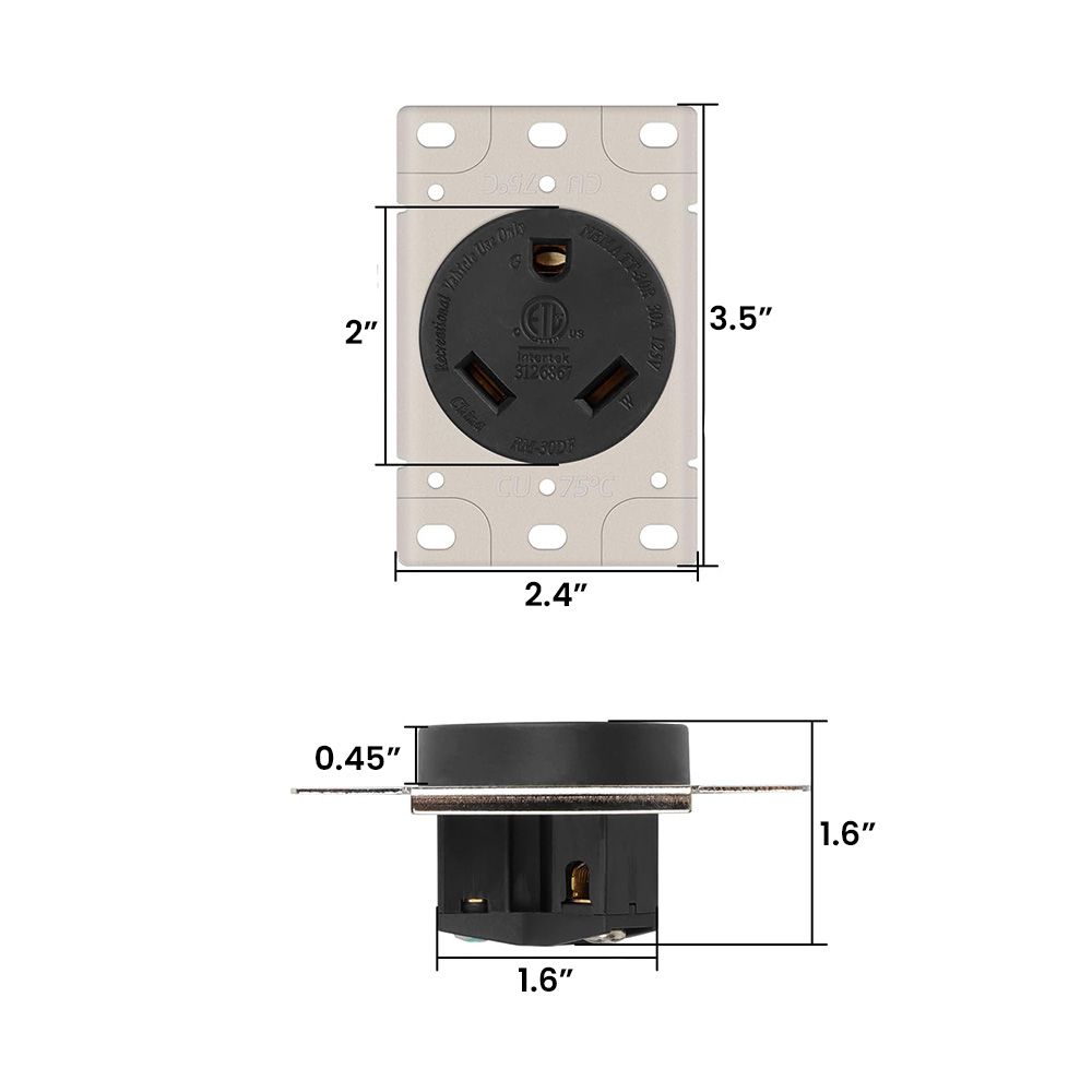 30A 125V NEMA TT-30R RV Flush Mount Power Outlet / Receptacle