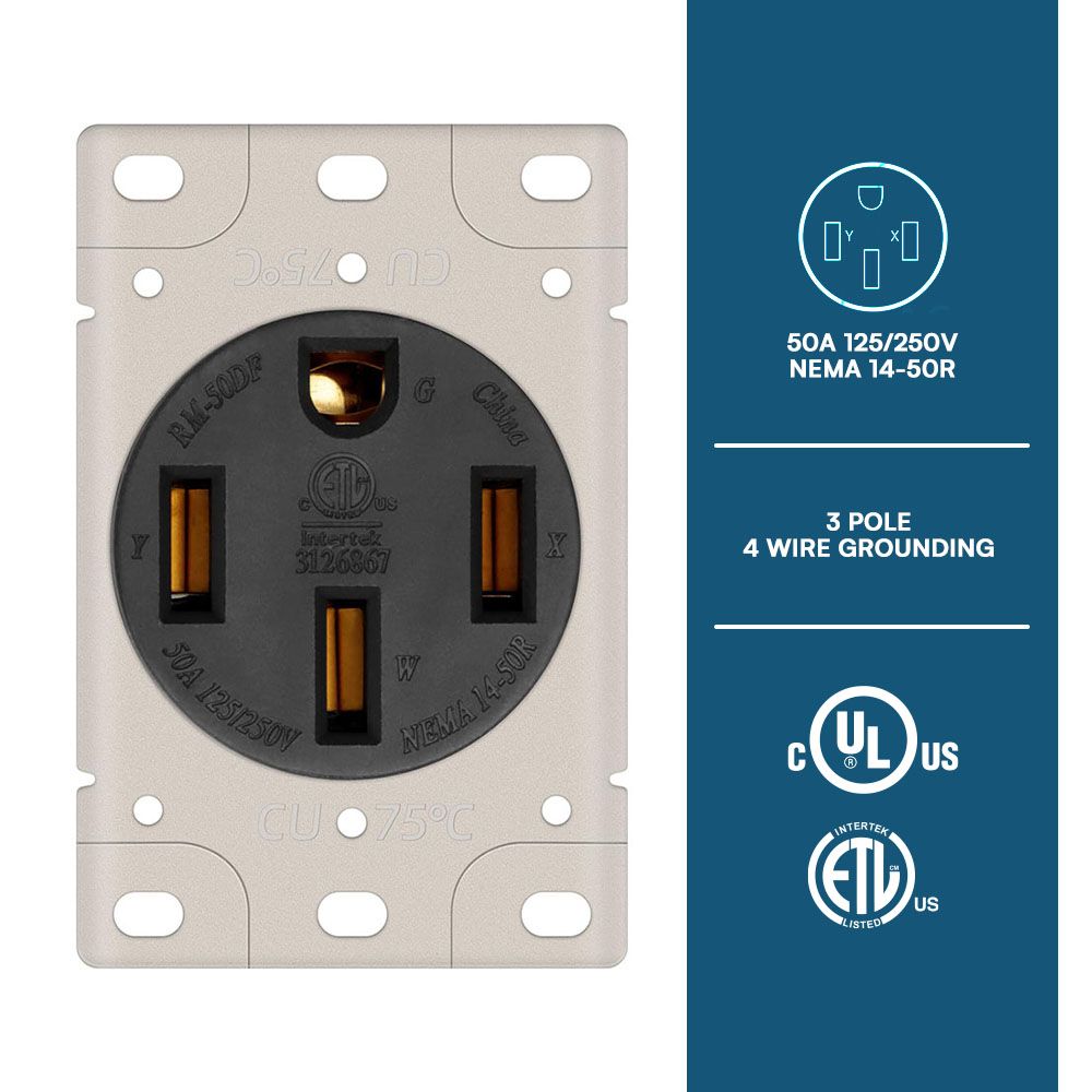 50A 125/250V NEMA 14-50R RV Flush Mount Power Outlet / Receptacle