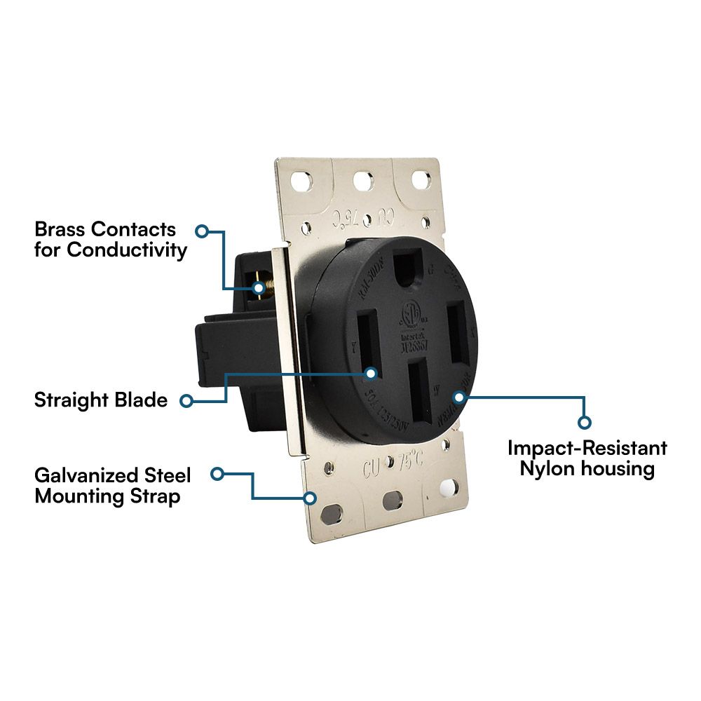 50A 125/250V NEMA 14-50R RV Flush Mount Power Outlet / Receptacle