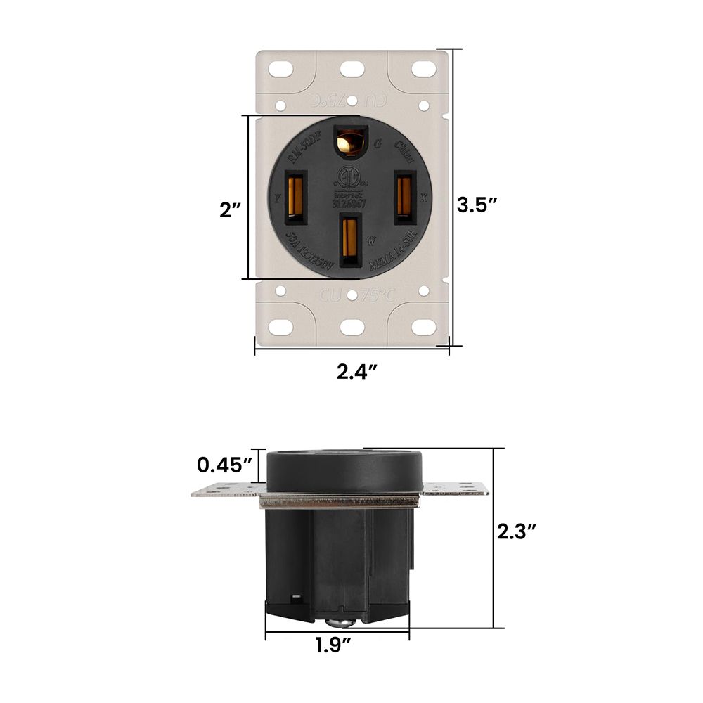 50A 125/250V NEMA 14-50R RV Flush Mount Power Outlet / Receptacle