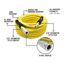 3/8" 100 ft Yellow Hybrid Polymer Hose With 1/4" Brass Industrial 6-Ball Coupler & Steel Plug - W06