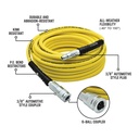 3/8" 100 ft Yellow Hybrid Polymer Hose With 1/4" Brass Industrial 6-Ball Coupler & Steel Plug - W06