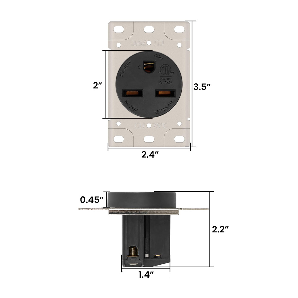 30A 250V NEMA 6-30R Flush Mount Power Outlet / Receptacle (Welding Machine)