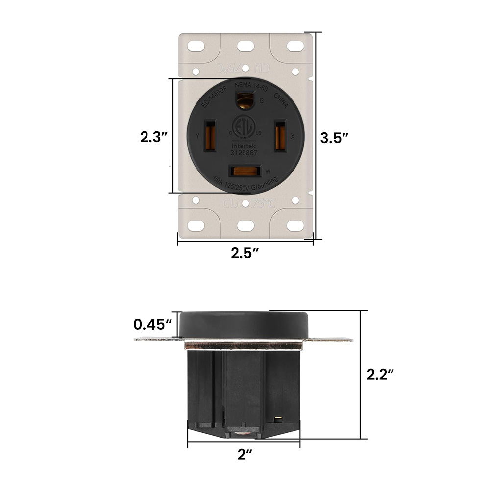 60A 125/250V NEMA 14-60R Flush Mount Power Outlet / Receptacle (Industrial Grade)