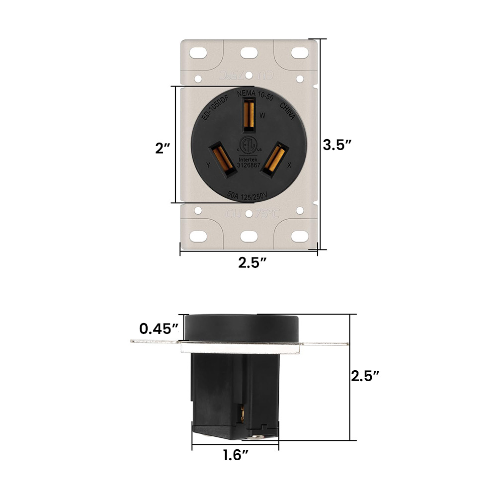 50A 125/250V NEMA 10-50R Flush Mount Power Outlet / Receptacle (Air Compressor)