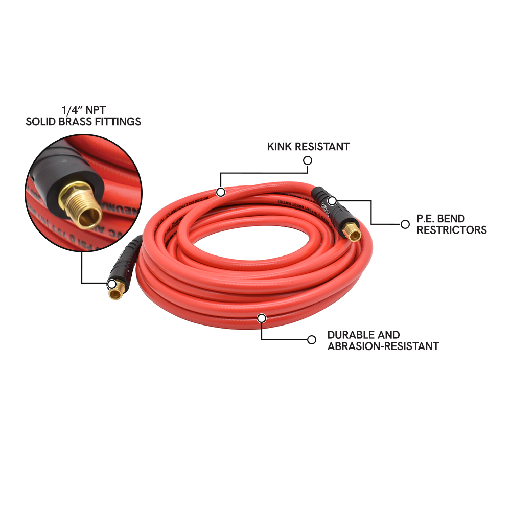 3/8" 25 ft Solid-Red PVC Hose (1/4" NPT) - IP Brand