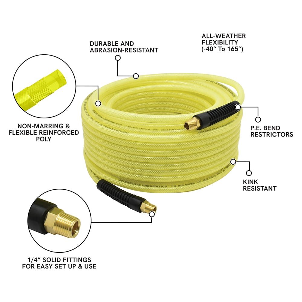 1/4" Yellow Translucent Color Polyurethane Hose with 1/4" NPT Fittings and Black Boot - 50 ft