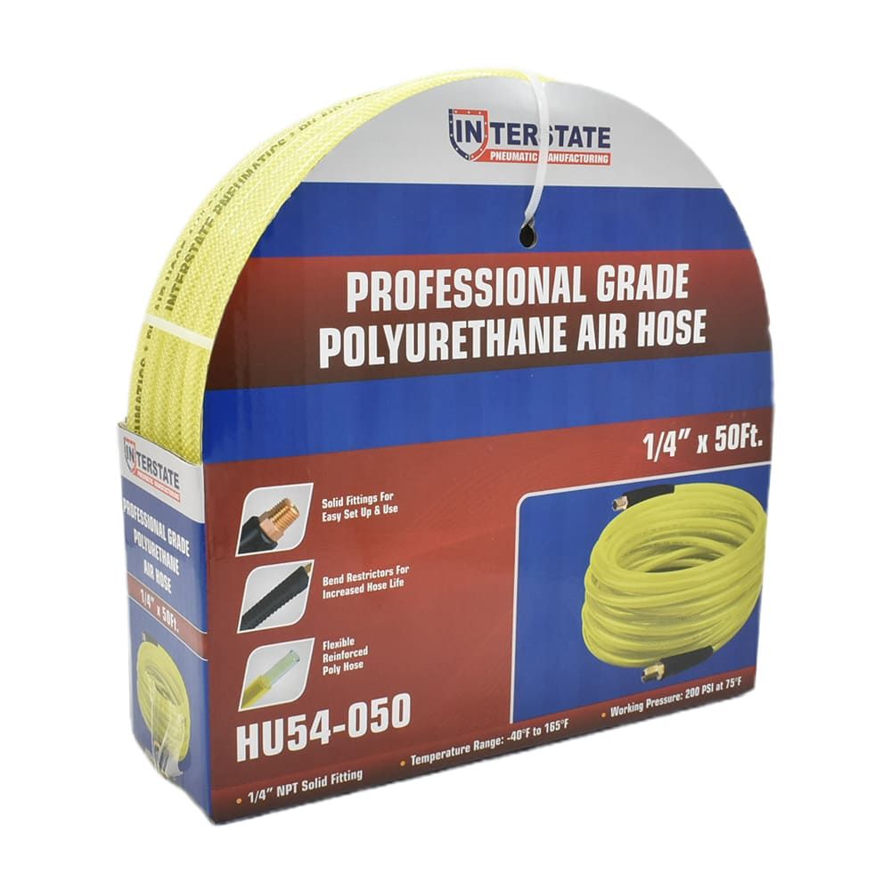1/4" x 100 ft Rhino PolyFlex Yellow Polyurethane Hose WP 200 PSI (1/4" NPT) Solid Fitting