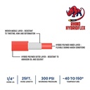 1/2" x 25 ft Rhino HybridFlex Red Hybrid Air Hose WP 200 PSI (1/2" NPT) Solid Fitting