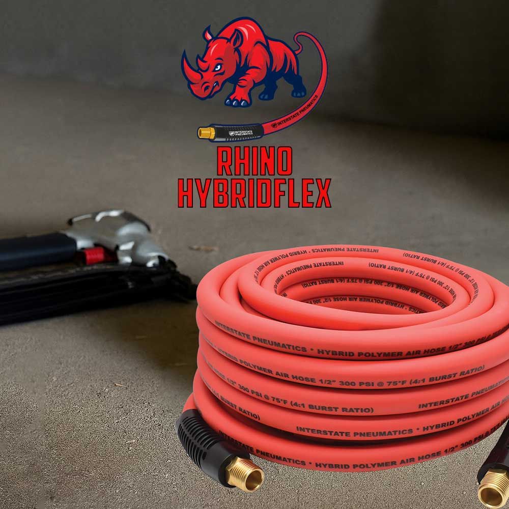 1/2" x 50 ft Rhino HybridFlex Red Hybrid Air Hose WP 200 PSI (1/2" NPT) Solid Fitting