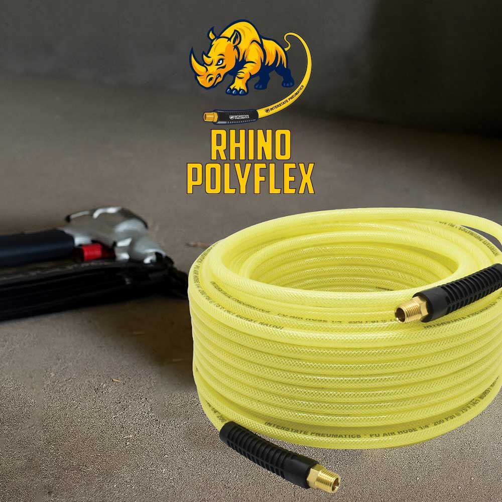 3/8" x 25 ft Rhino PolyFlex Yellow Polyurethane Hose WP 200 PSI (1/4" NPT) Solid Fitting