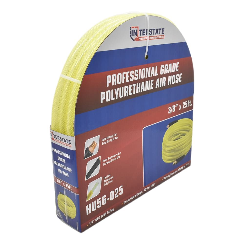 3/8" x 25 ft Rhino PolyFlex Yellow Polyurethane Hose WP 200 PSI (1/4" NPT) Solid Fitting