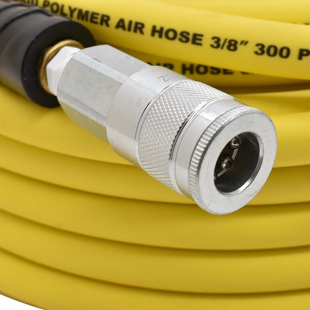 3/8" 50 ft Yellow Hybrid Polymer Hose With 3/8" Automotive Coupler & Plug