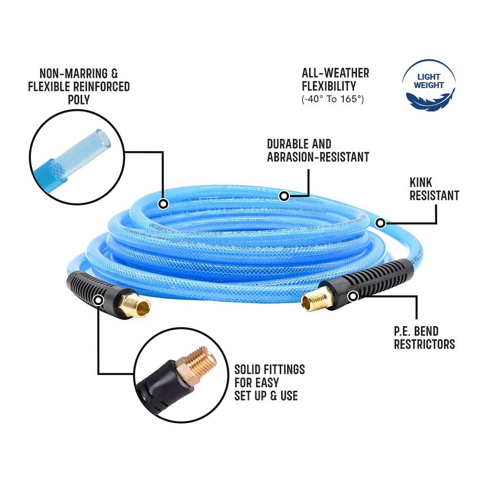 5/16" 25 ft Light Blue Polyurethane Hose (1/4" NPT) Solid Fitting