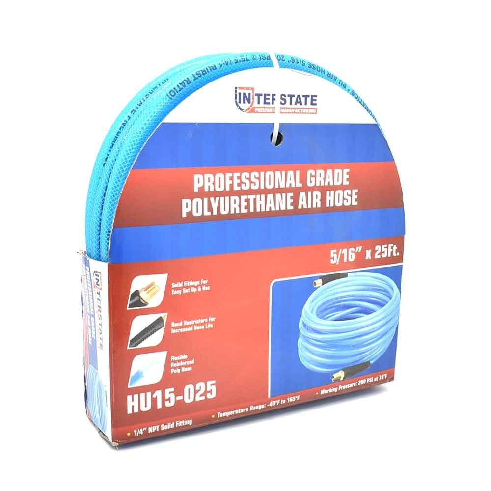 5/16" 25 ft Light Blue Polyurethane Hose (1/4" NPT) Solid Fitting