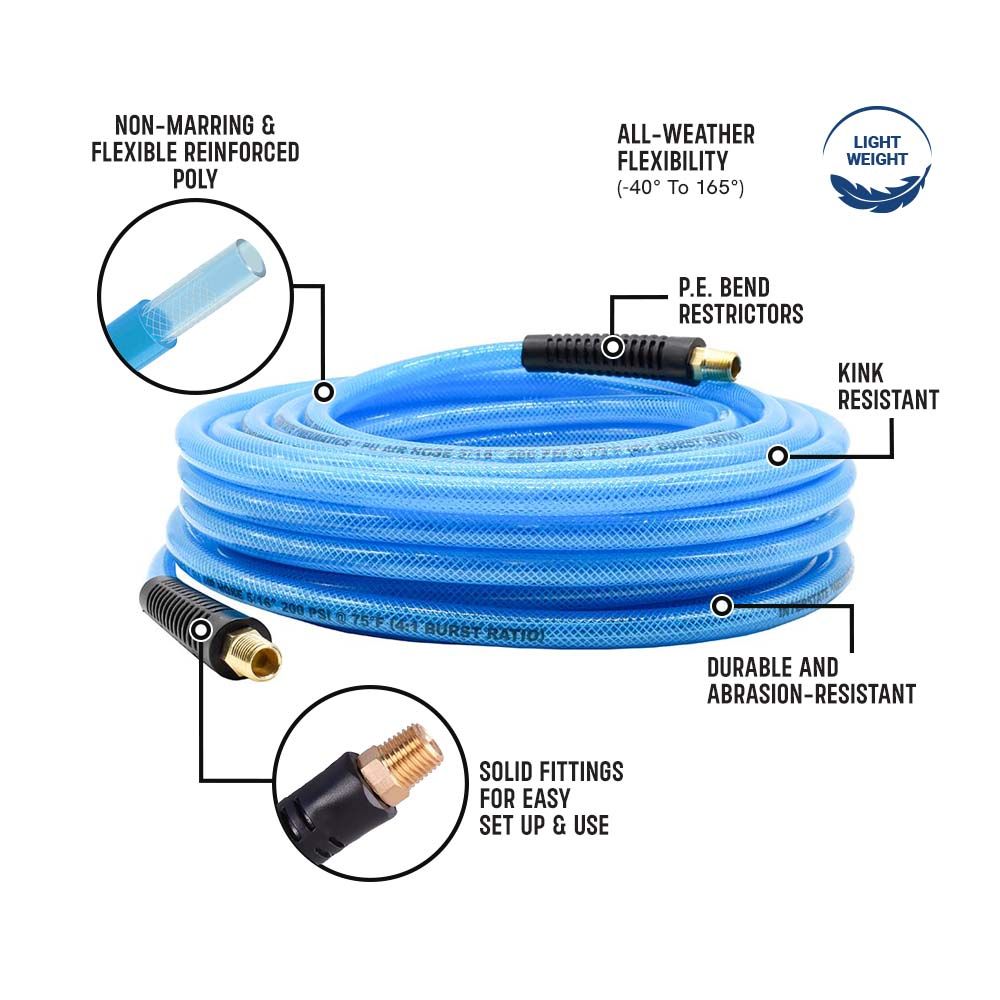5/16" 50 ft Light Blue Polyurethane Hose (1/4" NPT) Solid Fitting