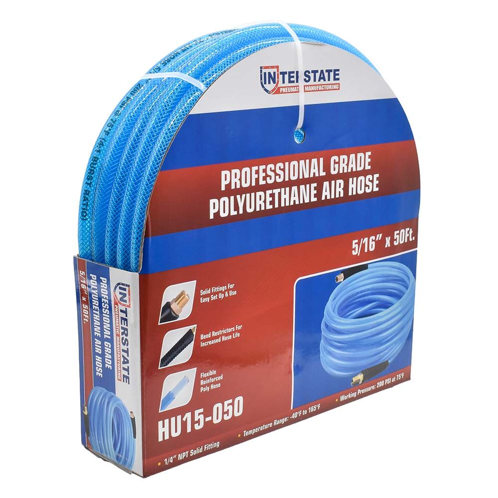 5/16" 50 ft Light Blue Polyurethane Hose (1/4" NPT) Solid Fitting