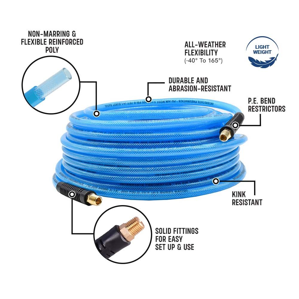 5/16" 100 ft Light Blue Polyurethane Hose (1/4" NPT)  Solid Fitting