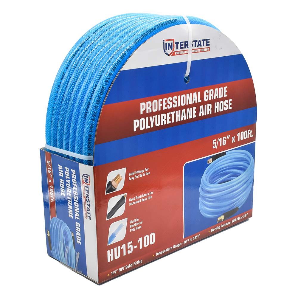 5/16" 100 ft Light Blue Polyurethane Hose (1/4" NPT)  Solid Fitting