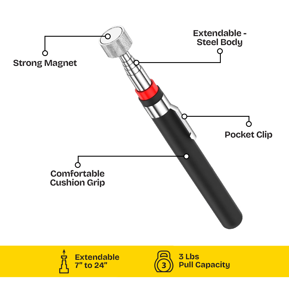 5/8 Inch Dia Magnetic 24 inch Telescopic Pick Up Tool , 2.5 Lbs Wt Capacity