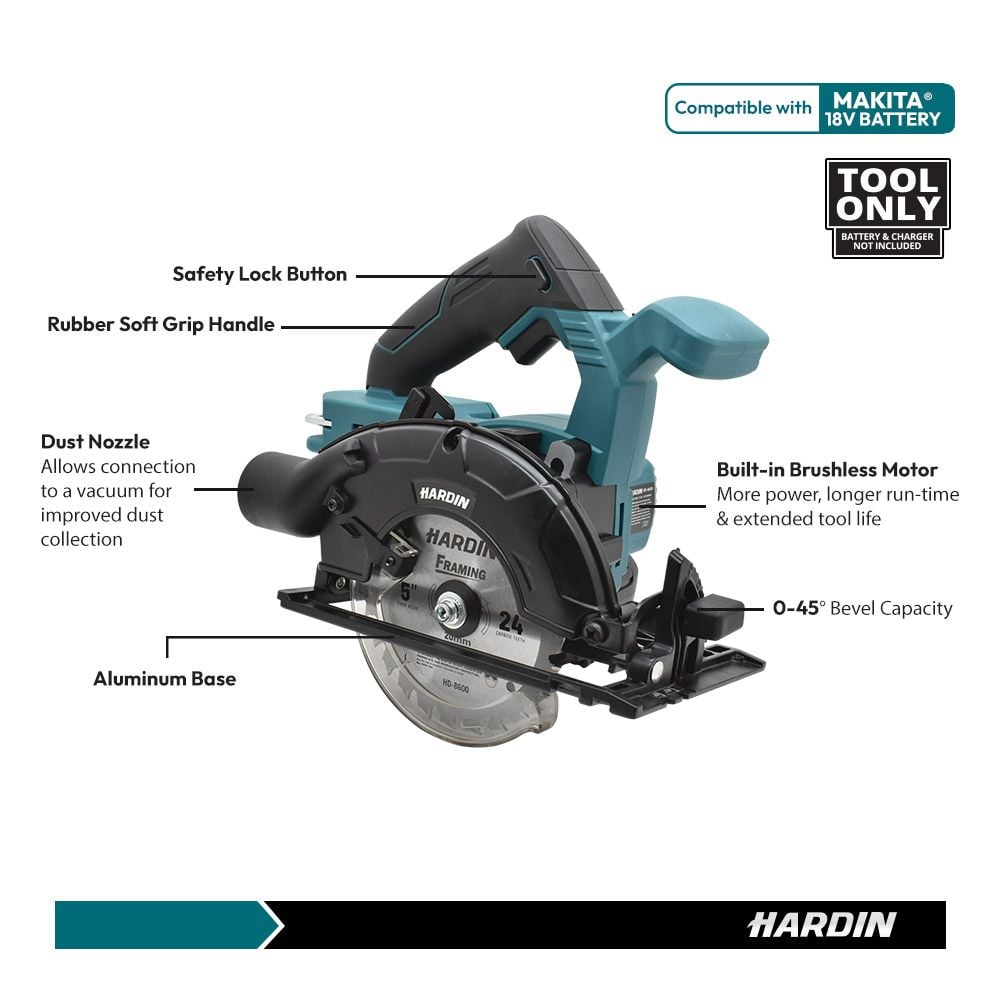 18V 5-Inch Blade Dia. Brushless Multipurpose Circular Saw with Led Light