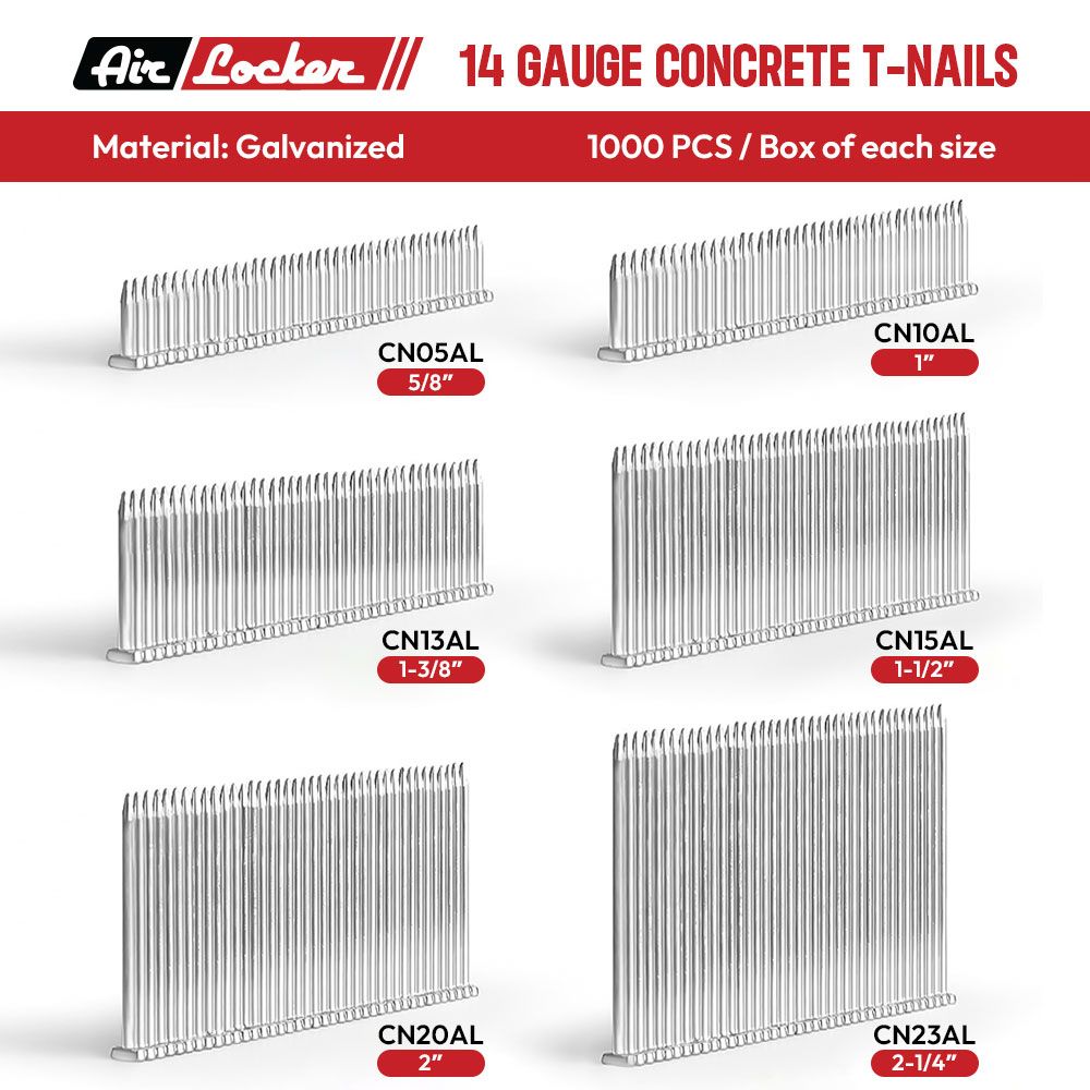 14 Gauge Concrete T-Nails for Concrete Nailers 2-1/2  Inch Smooth Shank (1000 per Pack)