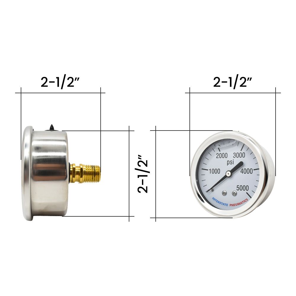 Oil Filled Pressure Gauge 2-1/2", 1/4" NPT Rear Mount- 5000 PSI
