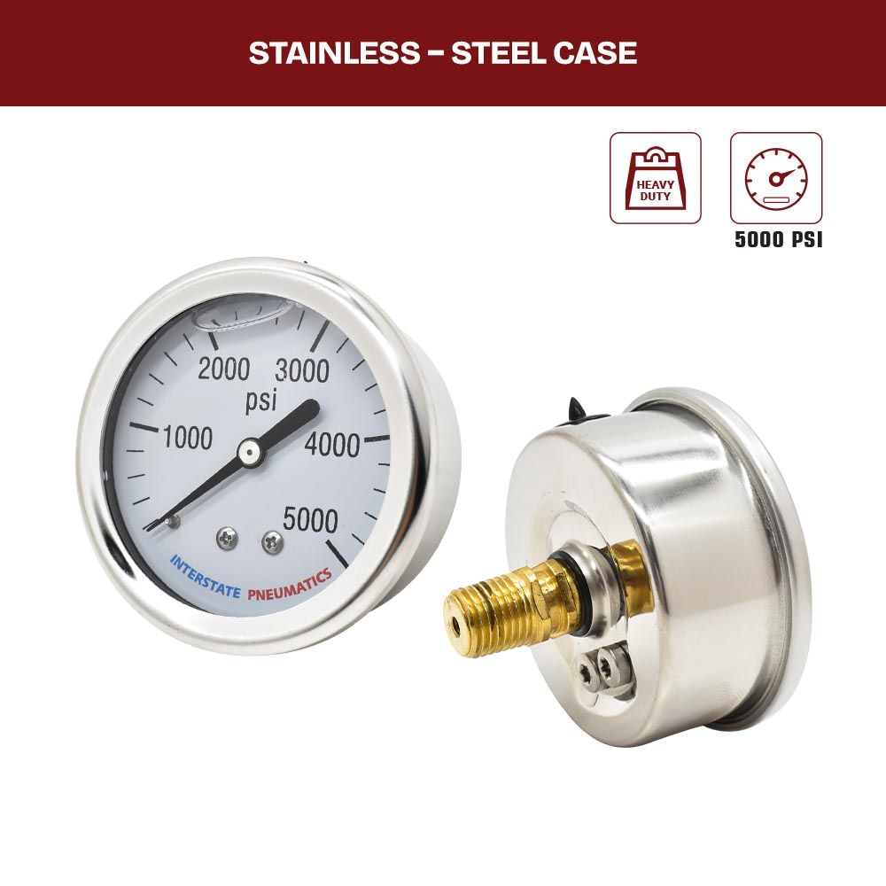 Oil Filled Pressure Gauge 2-1/2", 1/4" NPT Rear Mount- 5000 PSI