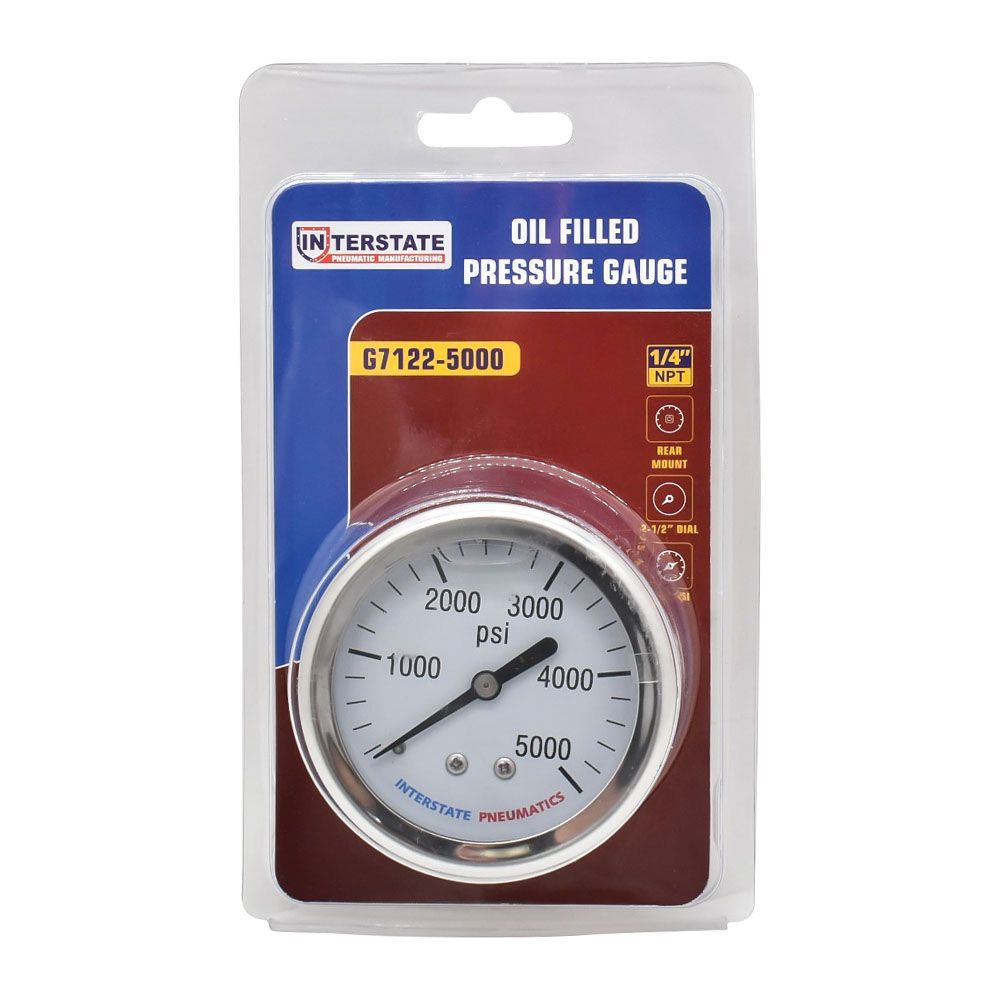 Oil Filled Pressure Gauge 2-1/2", 1/4" NPT Rear Mount- 5000 PSI