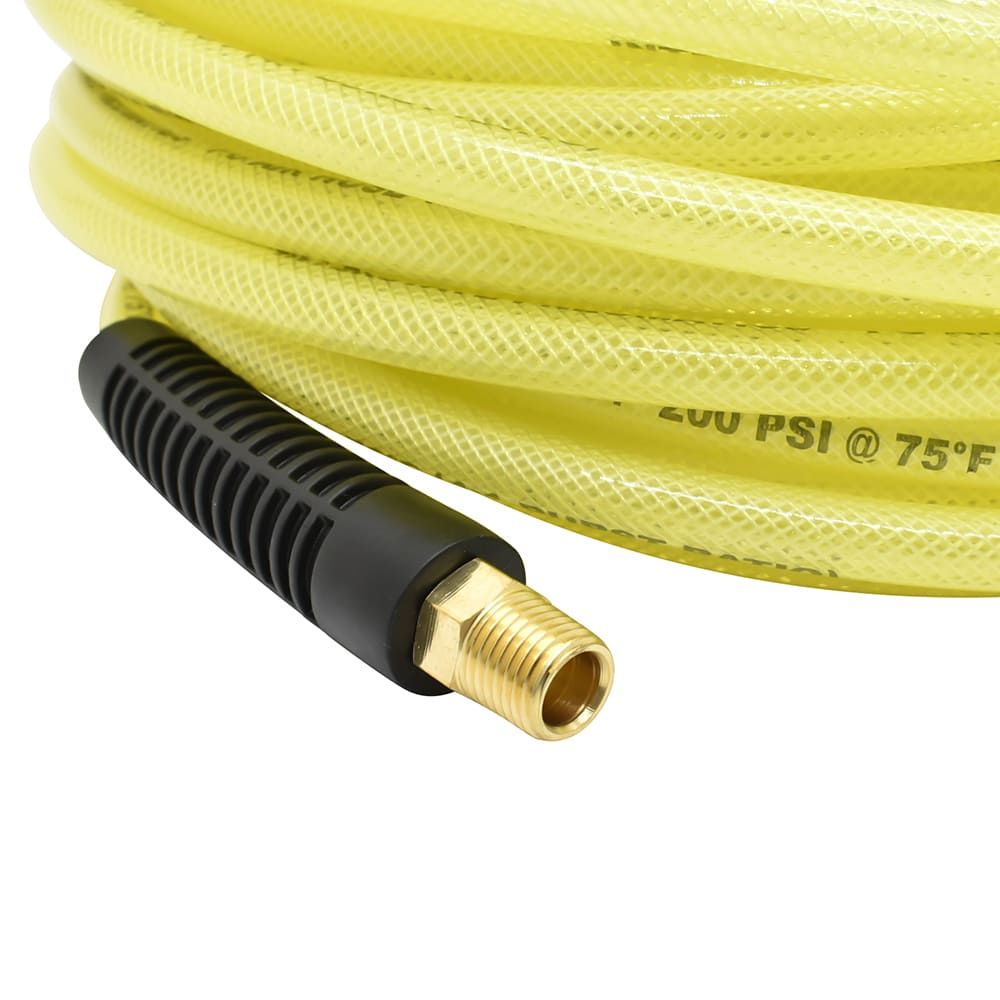 3/8" x 50 ft Rhino PolyFlex Yellow Polyurethane Hose WP 200 PSI (1/4" NPT) Solid Fitting