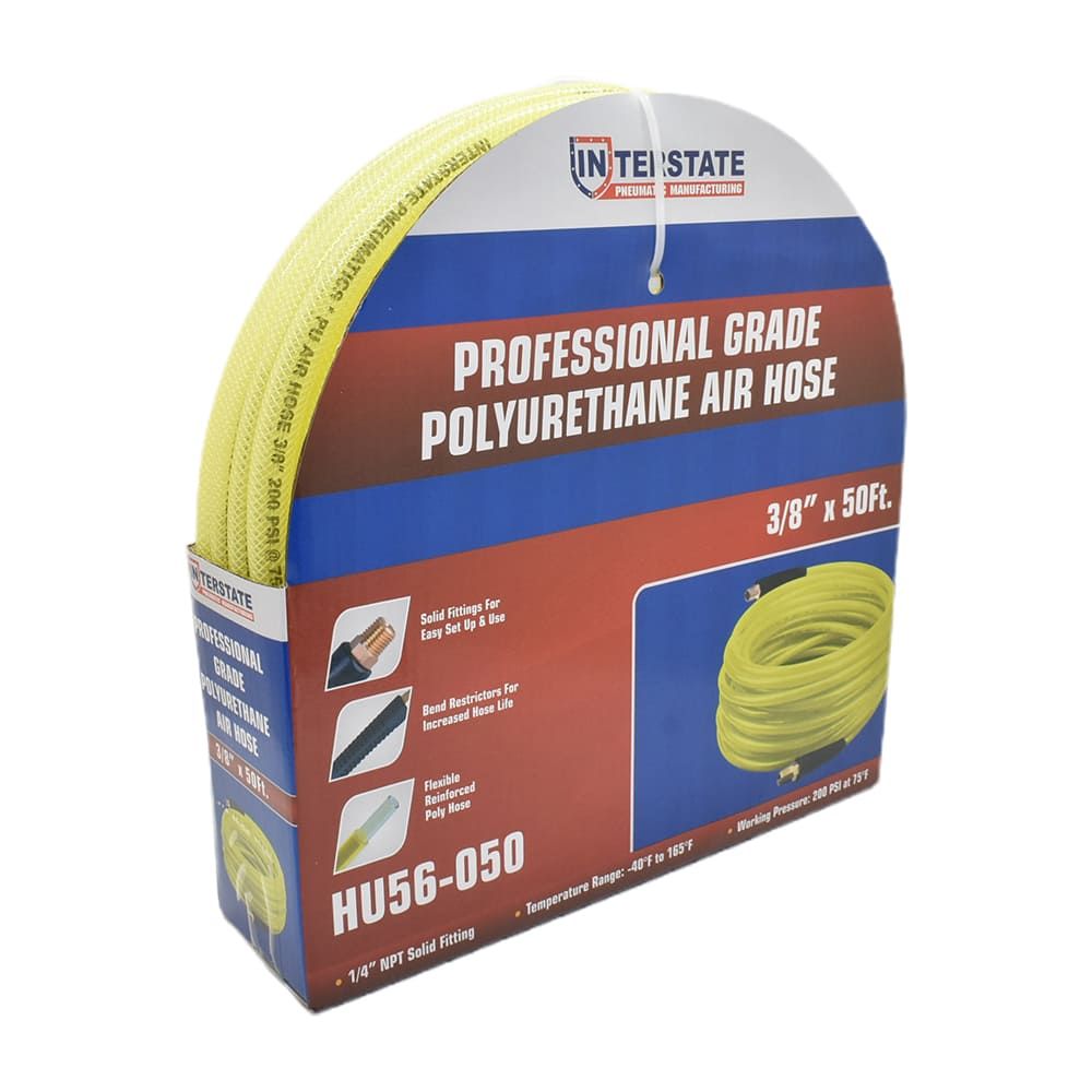 3/8" x 50 ft Rhino PolyFlex Yellow Polyurethane Hose WP 200 PSI (1/4" NPT) Solid Fitting
