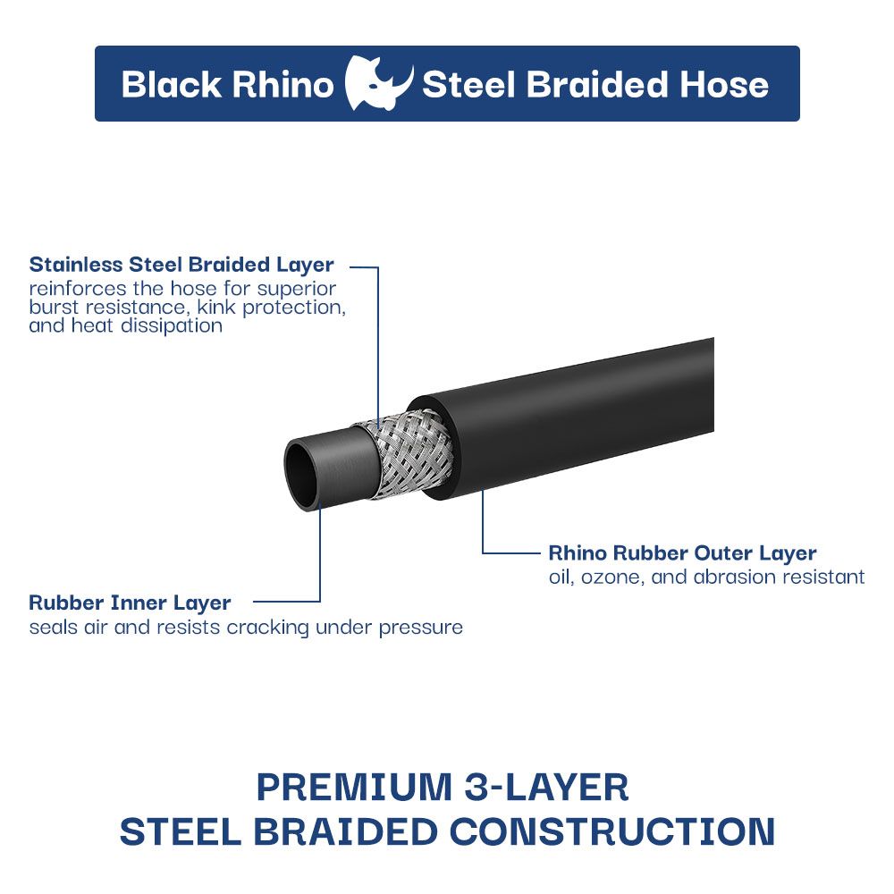 Heavy-Duty Tire Inflator TF5000 With T42 Lock-On Chuck – 12” Steel Braided Rhino Rubber Hose