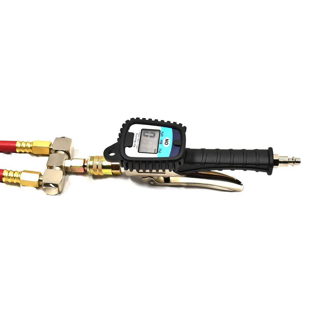 17ft Long Hybrid Hose Tire Inflator Extension with Digital Gauge & Locking Tire Air Chuck on Both Ends