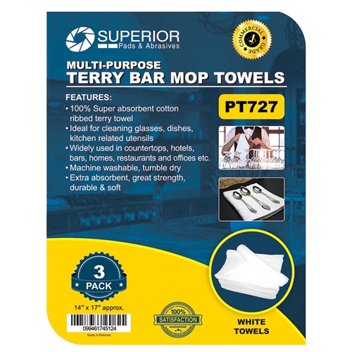White Terry Mop Towel -100% cotton 14" x 17" - 3pc/pk - W03