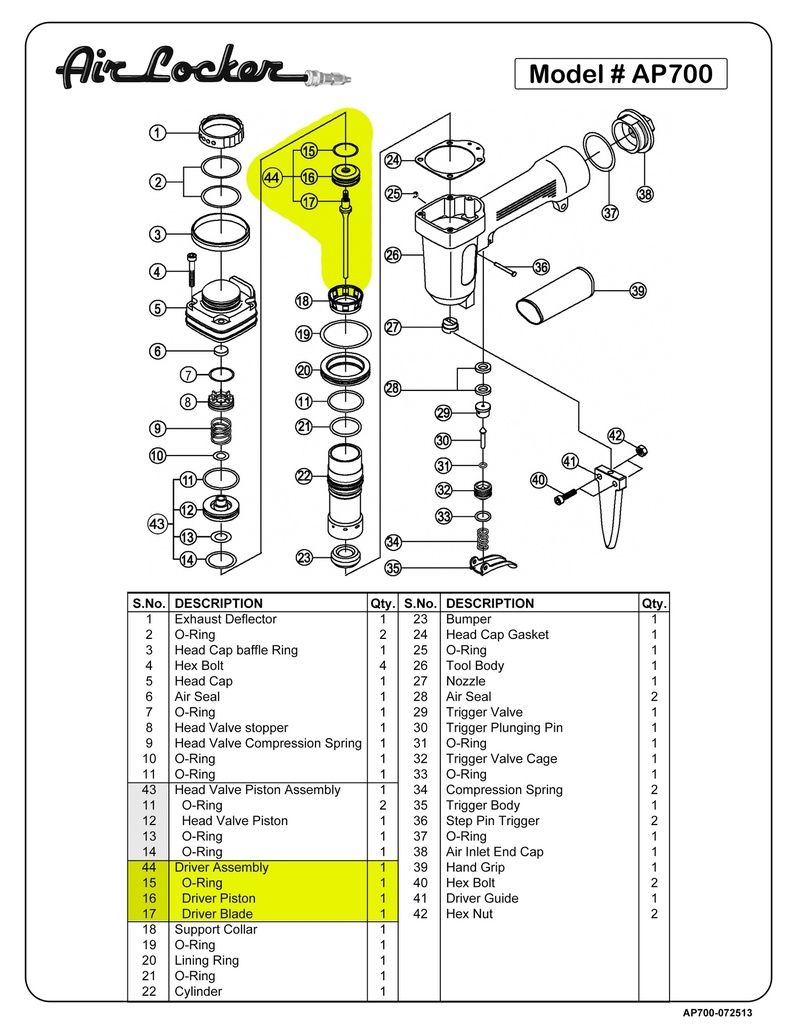 Driver Assembly (DAP700) - US S7 Steel