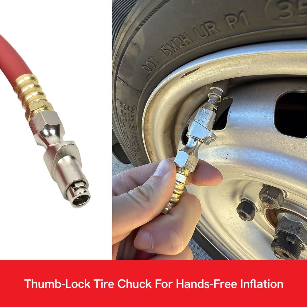 17ft Long Hybrid Hose Tire Inflator Extension with Locking Tire Air Chuck on Both Ends