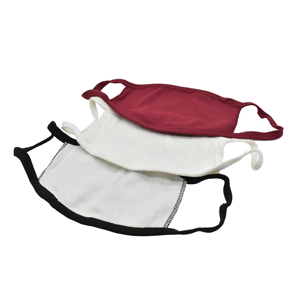 ASSORTED REUSABLE FACE MASKS (WHITE, BLACK, MAROON) 3/PACK