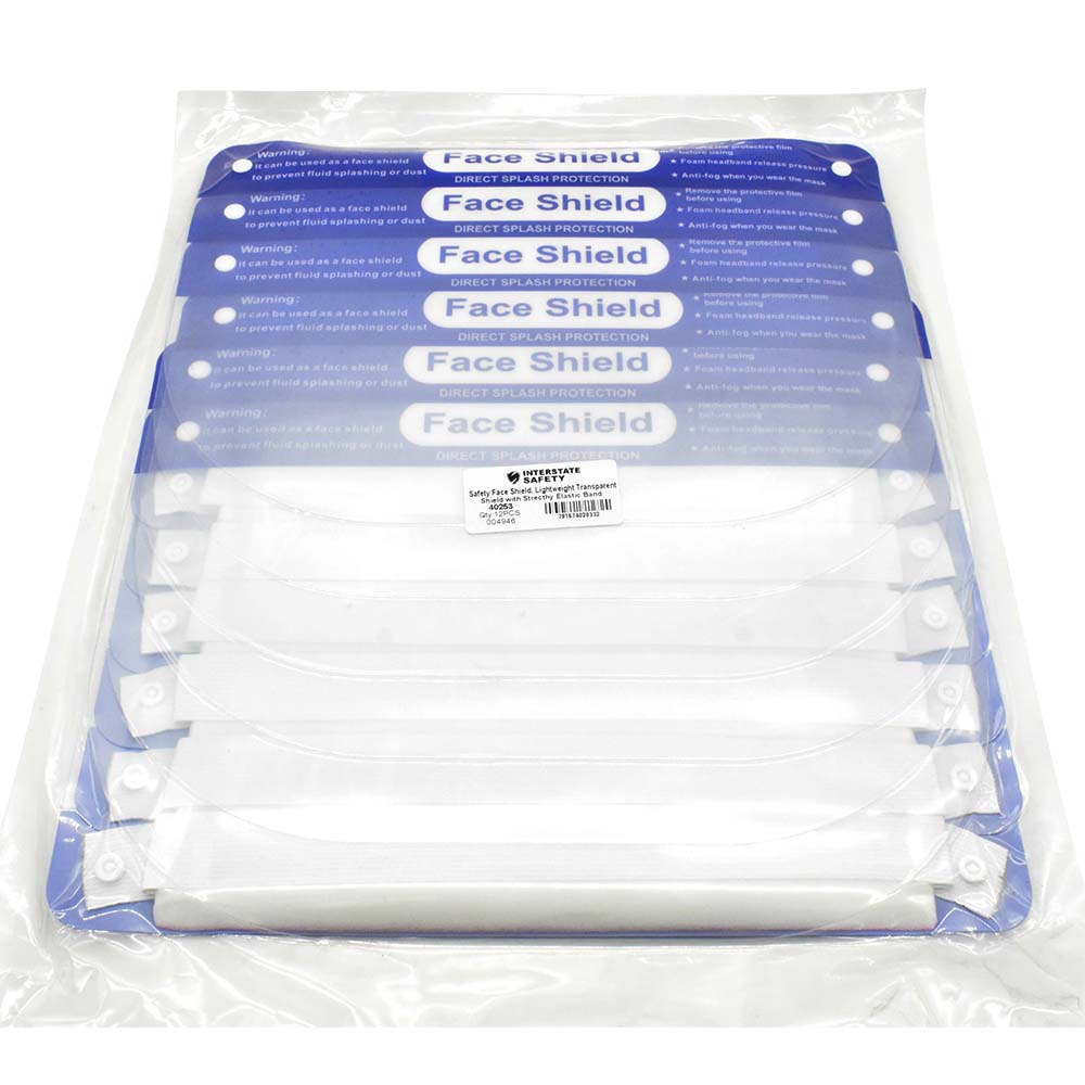 Safety Face Shield, Lightweight Transparent Shield with Strecthy Elastic Band - 12 PACK